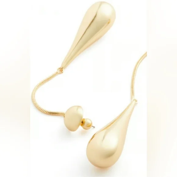 NIB HM X Mugler Teardrop Pendant Earrings Gold - Picture 3 of 4